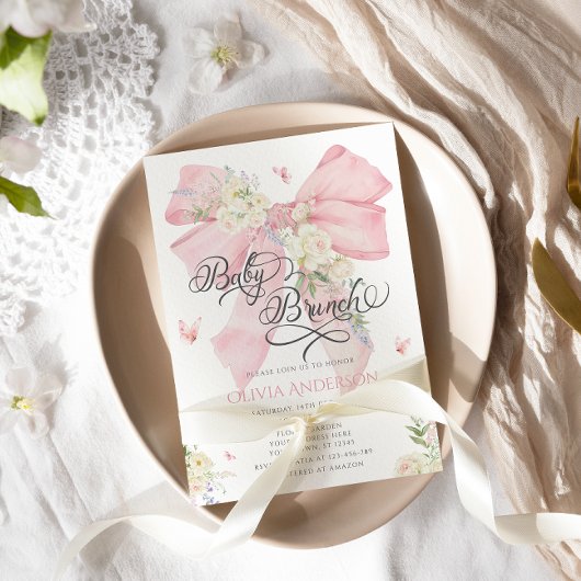 Elegante Roze Bow Baby Brunch Baby shower Kaart