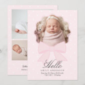 Elegante Roze Bow Baby Meisje Fotocollage Geboorte Aankondiging (Voorkant / Achterkant)