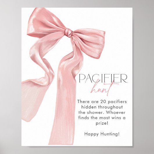 Elegante Roze Bow Baby shower Fopspeen Hunt Poster (Voorkant)