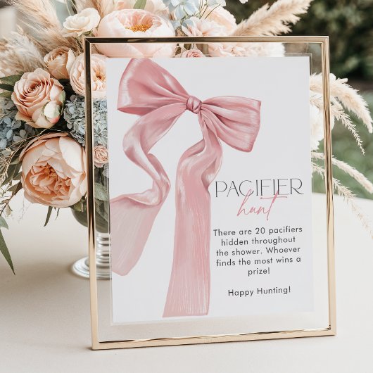 Elegante Roze Bow Baby shower Fopspeen Hunt Poster