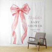 Elegante Roze Bow Baby shower Foto Achtergrond Wandkleed (In situ)
