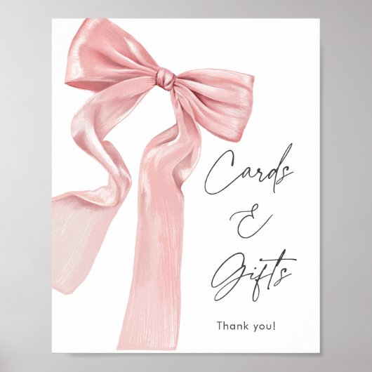 Elegante Roze Bow Baby shower Kaarten en geschenke Poster (Voorkant)
