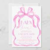 Elegante Roze Bow Baby shower Meisje Uitnodiging (Voorkant)