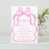 Elegante Roze Bow Baby shower Meisje Uitnodiging (Staand voorkant)