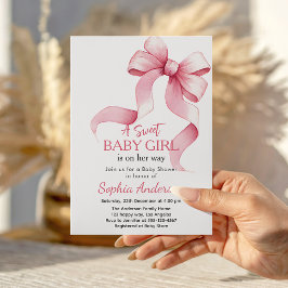 Elegante Roze Bow Baby shower Uitnodiging voor Mei