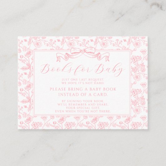 Elegante Roze Bow  Bloemen Boeken voor Baby Informatiekaartje (Voorkant)