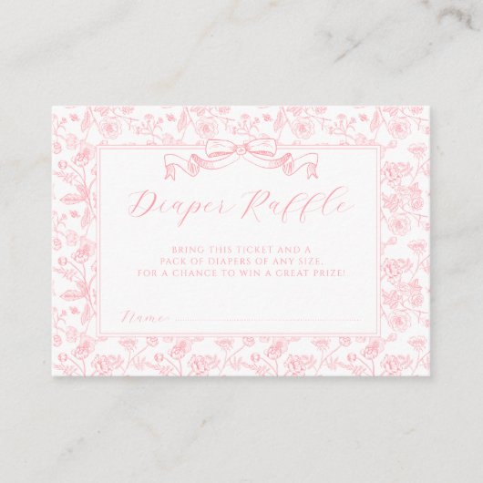 Elegante Roze Bow  Bloemen Luier Raffle Informatiekaartje (Voorkant)