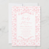 Elegante Roze Bow  Bloemen Meisje Baby shower Kaart (Voorkant)