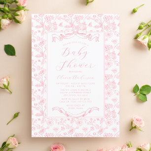 Elegante Roze Bow Bloemen Meisje Baby shower Kaart