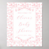 Elegante Roze Bow  Bloemen Meisje Baby shower Poster (Voorkant)