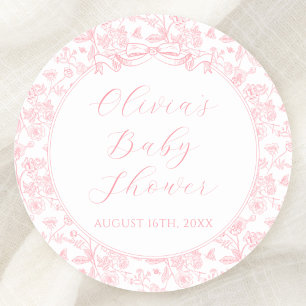 Elegante Roze Bow  Bloemen Meisje Baby shower Ronde Sticker
