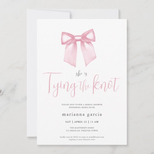 Elegante Roze Bow Bruids Douche Uitnodiging (Voorkant)