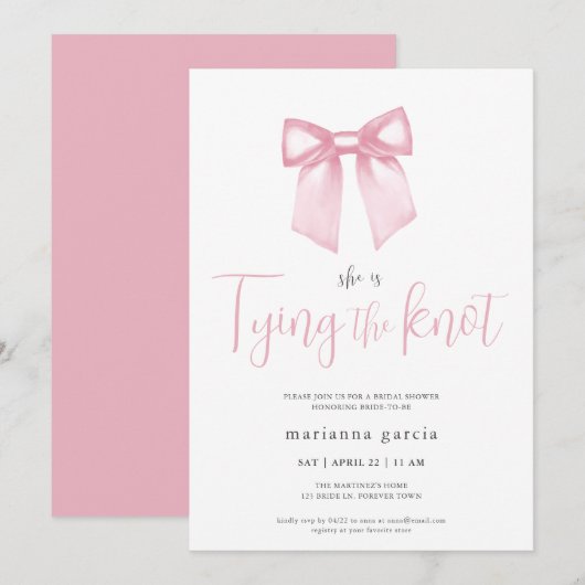 Elegante Roze Bow Bruids Douche Uitnodiging (Voorkant / Achterkant)