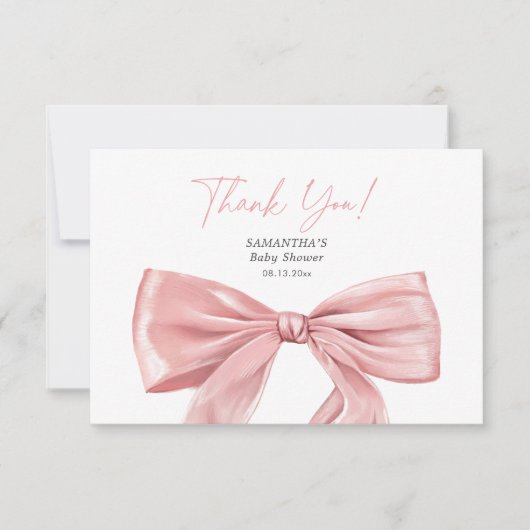 Elegante Roze Bow Coquette Baby shower Bedankkaart (Voorkant)