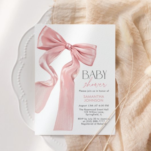 Elegante Roze Bow Coquette Baby shower Kaart