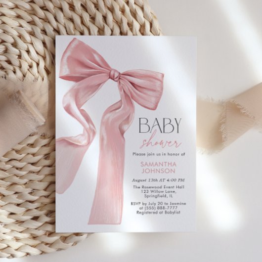 Elegante Roze Bow Coquette Baby shower Kaart