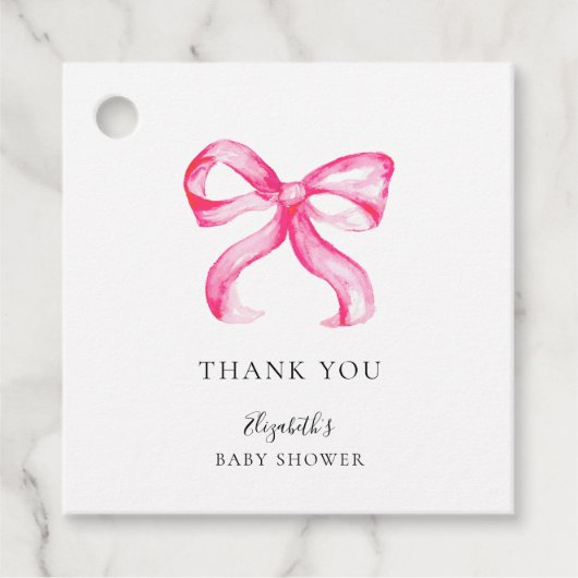 Elegante Roze Bow Coquette Baby shower Minimal Bedankjes Labels (Voorkant)
