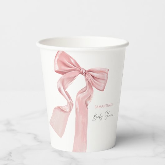 Elegante Roze Bow Coquette Baby shower Papieren Bekers (Achterkant)