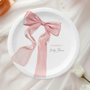 Elegante Roze Bow Coquette Baby shower Papieren Bordje