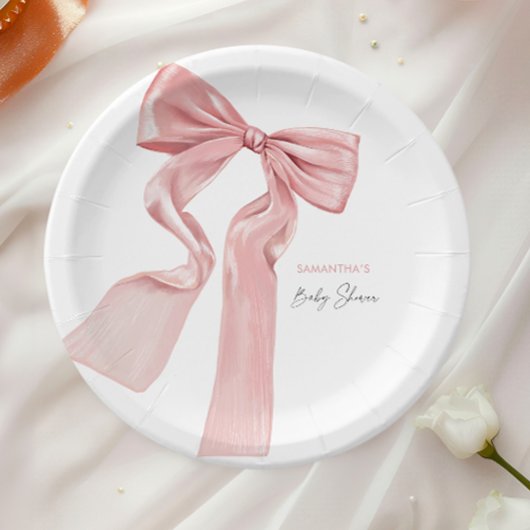 Elegante Roze Bow Coquette Baby shower Papieren Bordje