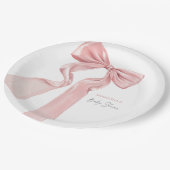 Elegante Roze Bow Coquette Baby shower Papieren Bordje (Gekanteld)