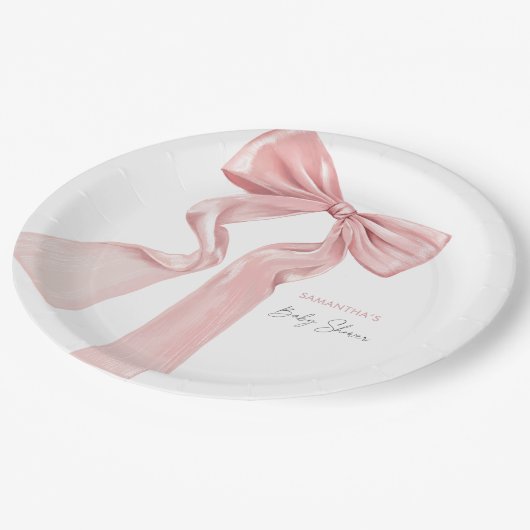 Elegante Roze Bow Coquette Baby shower Papieren Bordje (Gekanteld)