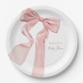 Elegante Roze Bow Coquette Baby shower Papieren Bordje (Voorkant)