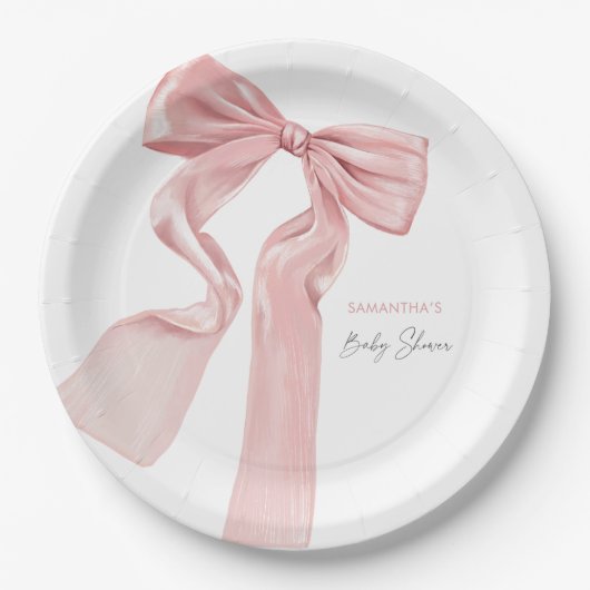 Elegante Roze Bow Coquette Baby shower Papieren Bordje (Voorkant)