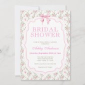 Elegante Roze Bow Coquette Bridal Shower Uitnodigi Kaart (Voorkant)