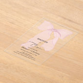 Elegante Roze Bow Coquette Eerste Verjaardag Acryl Uitnodigingen (Laagn)