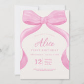 Elegante Roze Bow Coquette eerste verjaardag meisj Kaart (Voorkant)