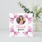 Elegante Roze Bow Coquette Foto Sweet 16 Verjaarda Bedankkaart (Staand voorkant)
