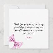 Elegante Roze Bow Coquette Foto Sweet 16 Verjaarda Bedankkaart (Achterkant)