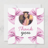 Elegante Roze Bow Coquette Foto Sweet 16 Verjaarda Bedankkaart (Voorkant)