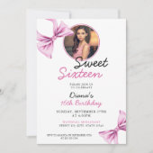 Elegante Roze Bow Coquette Foto Sweet 16 Verjaarda Kaart (Voorkant)