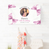 Elegante Roze Bow Coquette Foto Sweet 16 Verjaarda Spandoek (Insitu)