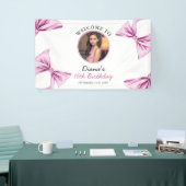 Elegante Roze Bow Coquette Foto Sweet 16 Verjaarda Spandoek (Beurs)