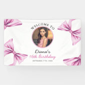 Elegante Roze Bow Coquette Foto Sweet 16 Verjaarda Spandoek (Horizontaal)