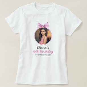 Elegante Roze Bow Coquette Foto Sweet 16 Verjaarda T-shirt