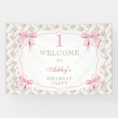 Elegante Roze Bow Coquette Meisje 1e verjaardag Spandoek (Horizontaal)