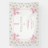 Elegante Roze Bow Coquette Meisje 1e verjaardag Spandoek (Verticaal)
