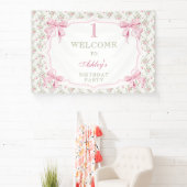 Elegante Roze Bow Coquette Meisje 1e verjaardag Spandoek (Insitu)