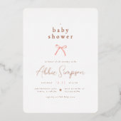 Elegante Roze Bow Coquette Meisje Baby shower Folie Uitnodiging (Voorkant)
