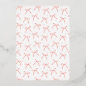 Elegante Roze Bow Coquette Meisje Baby shower Folie Uitnodiging (Achterkant)