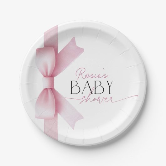 Elegante Roze Bow Coquette Meisje Baby shower Papieren Bordje (Voorkant)