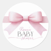 Elegante Roze Bow Coquette Meisje Baby shower Ronde Sticker (Voorkant)