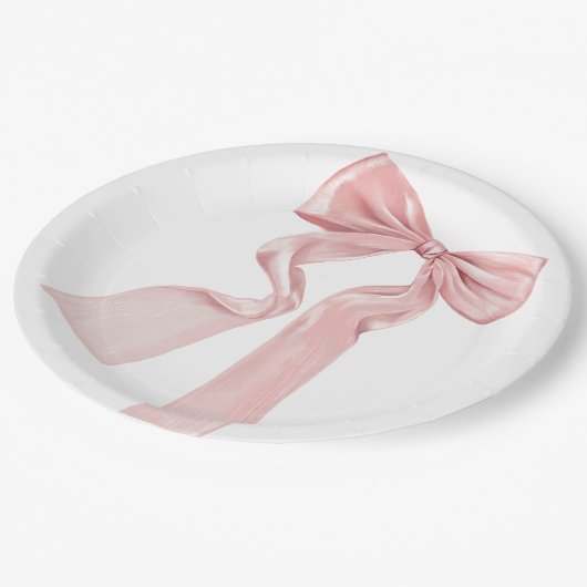 Elegante Roze Bow Coquette Papier Borden Papieren Bordje (Gekanteld)