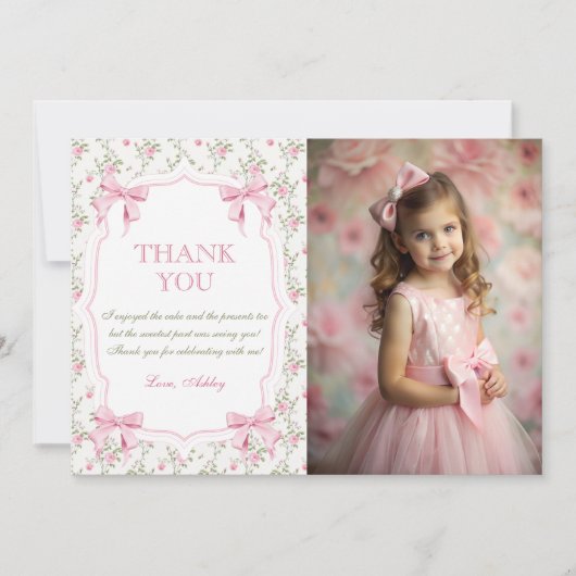 Elegante Roze Bow Coquette Verjaardag Bedankt (Voorkant)