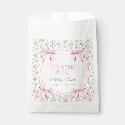 Elegante Roze Bow Coquette Verjaardag Bedankt Bedankzakje (Voorkant)