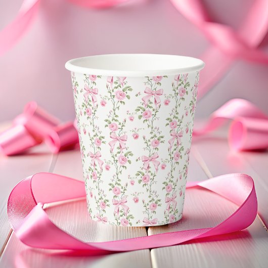 Elegante Roze Bow Coquette Verjaardag Papieren Bekers